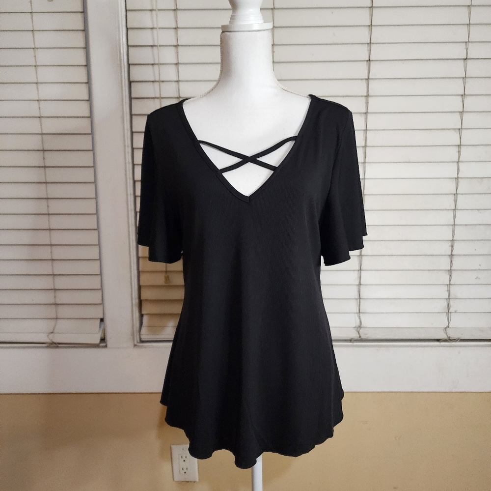 SHEIN Women's Criss-cross Tailored Waistline Tee - Picture 5 of 10